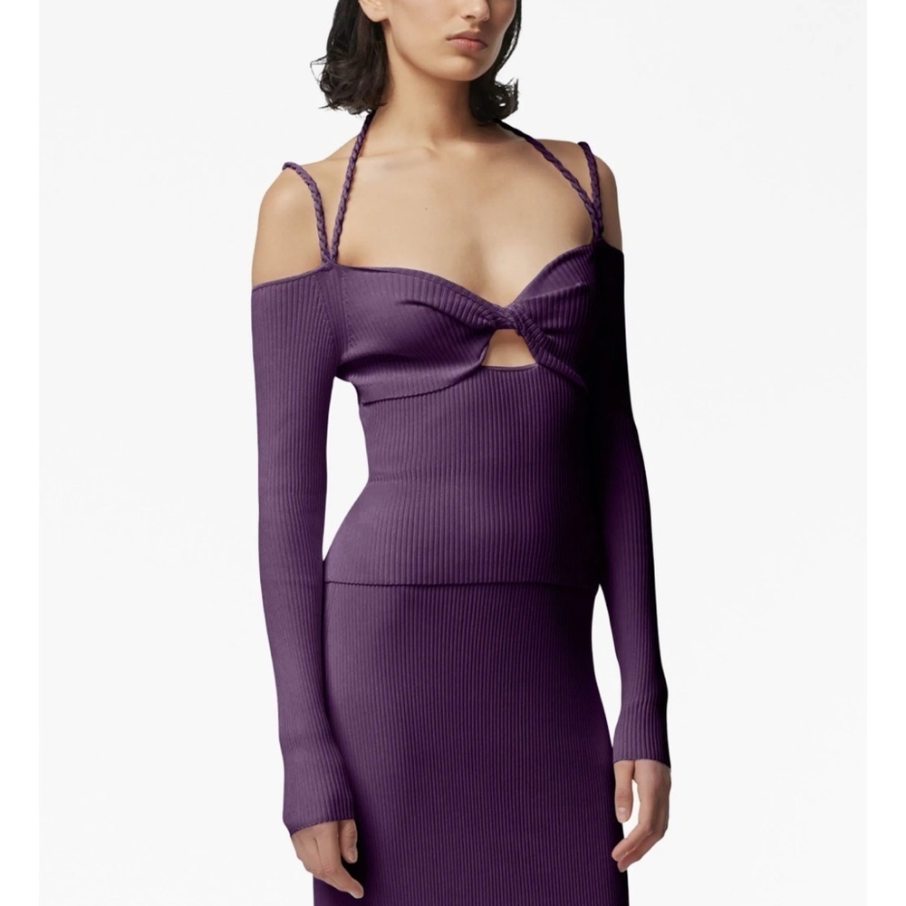 NWT Altuzurra Odin Cut-out Ribbed-Knit Top in Deep Amethyst Purple Medium